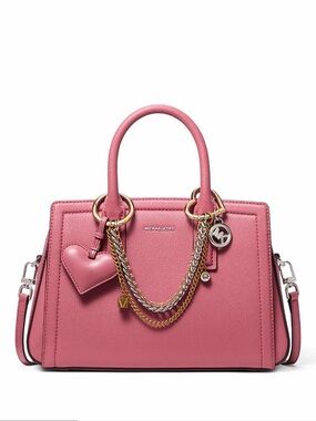 Michael Kors Rose Pink Leather Satchel with Charm Chains